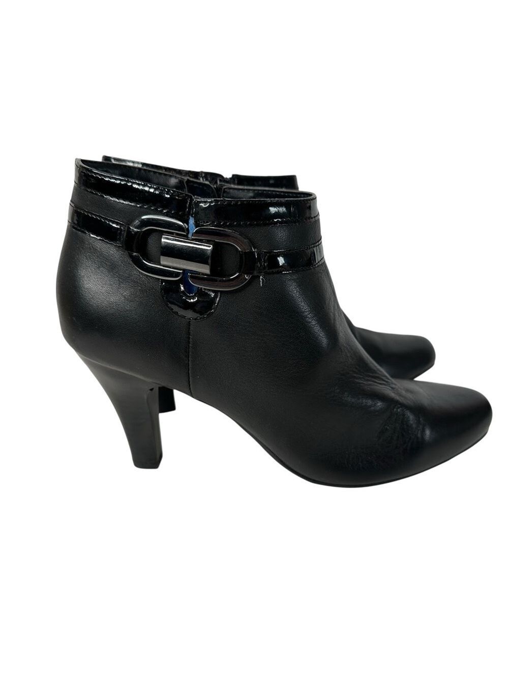 Sofft Classic Black Ankle Booties Heel Buckle Detail Dress Boots Office Size 10